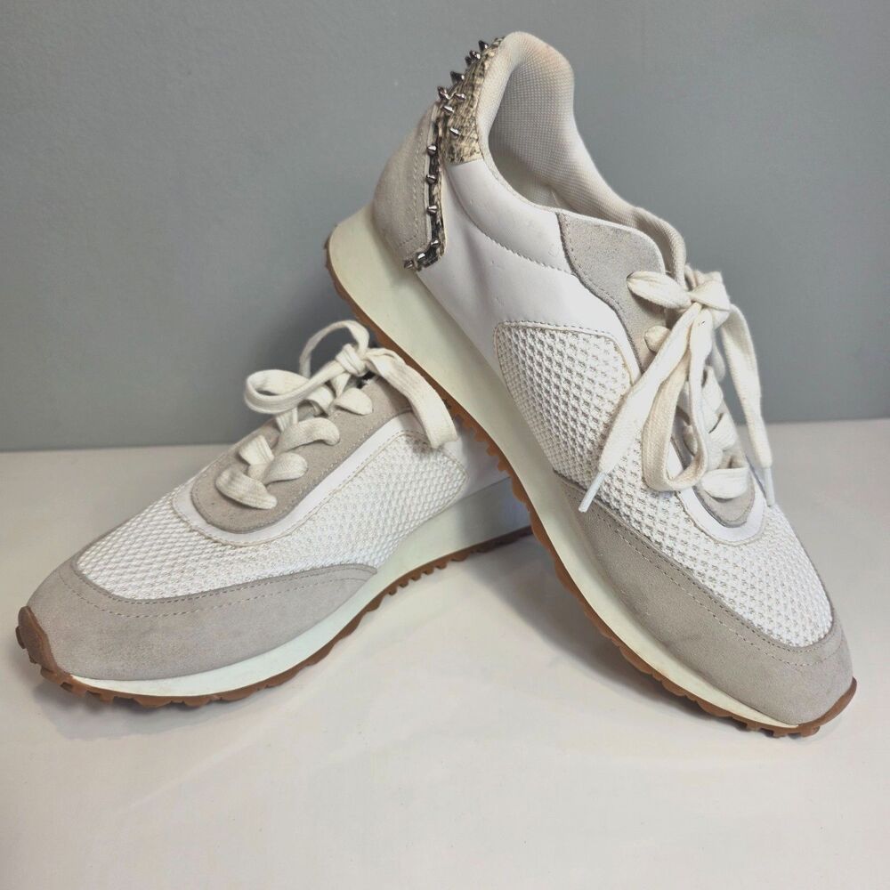 Steve Madden Imah Sneakers 10 Snakeskin White Studded Embellished Statement